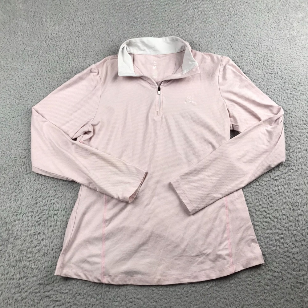 Rhoback 1/4 Zip Pullover Womens M Pink Striped Performance Mid Layer Golf Top